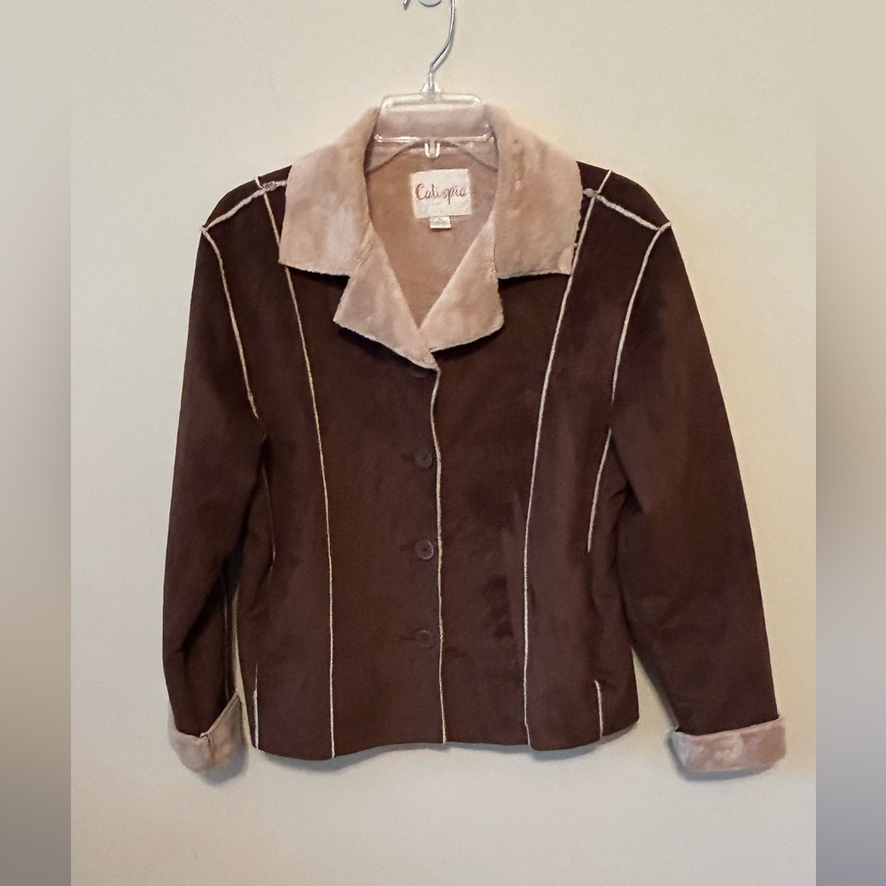 Womens Calispia Brown faux suede jacket Pockets size Medium. NWOT‎